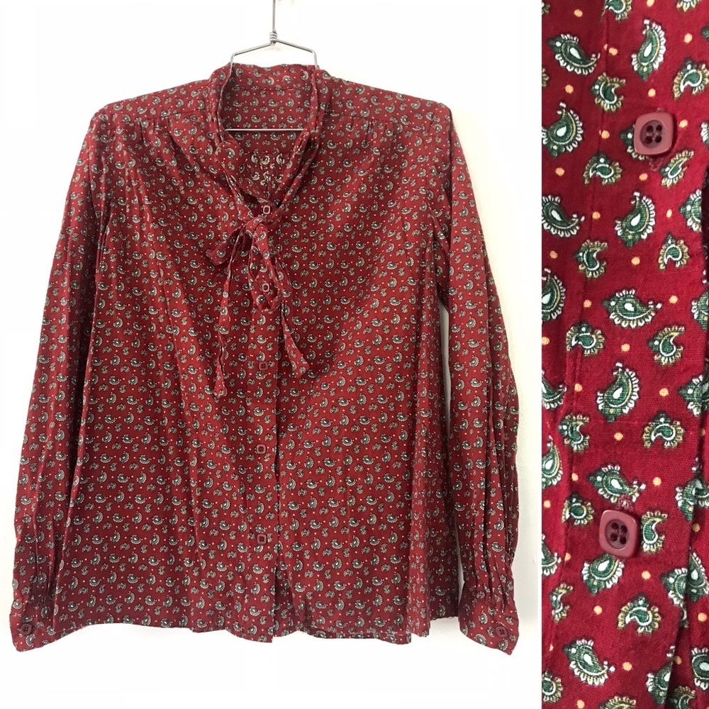 Vintage 1970’s maroon paisley button down shirt